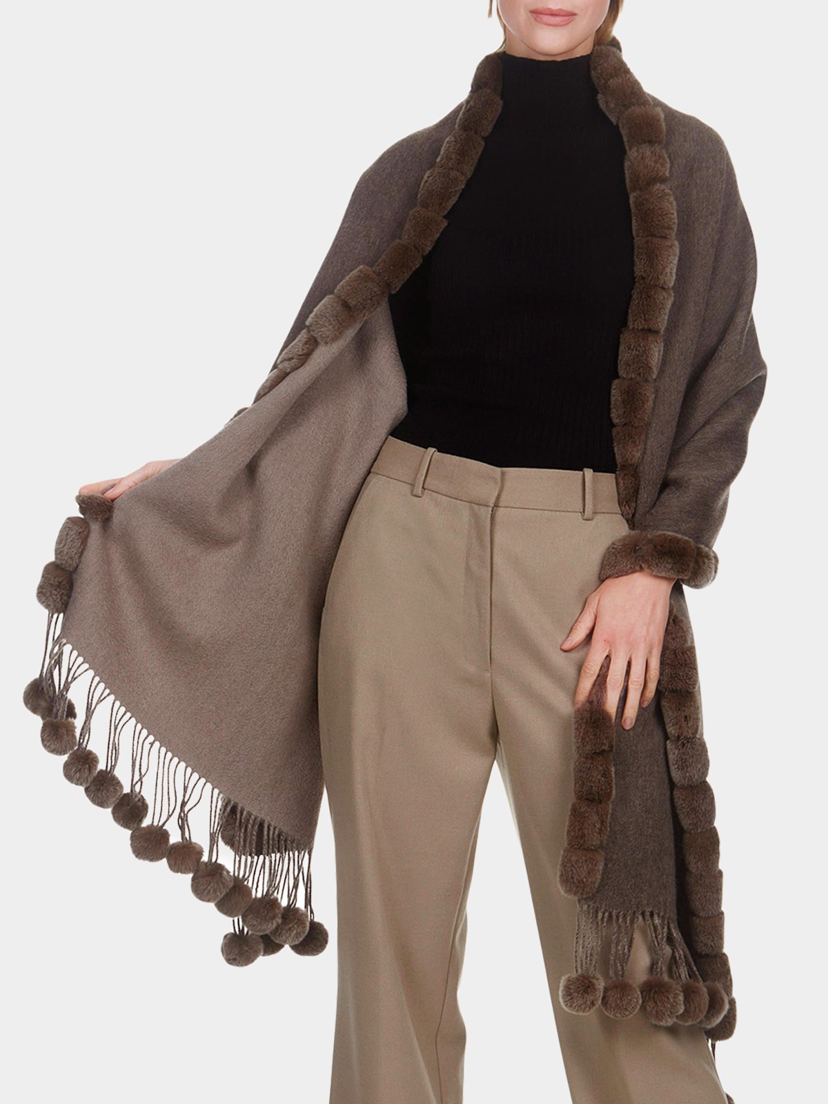 Woman's Mocha/Taupe Double Face Cashmere/Wool Wrap