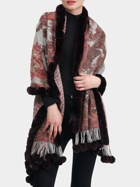 Woman's Grigio / Perla Floral Double Face Cashmere Wrap