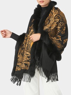 Woman's Black Gold Paisley Cashmere Wrap