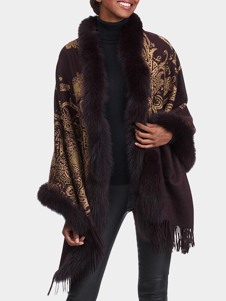 Woman's Wine Gold Paisley Cashmere Wrap