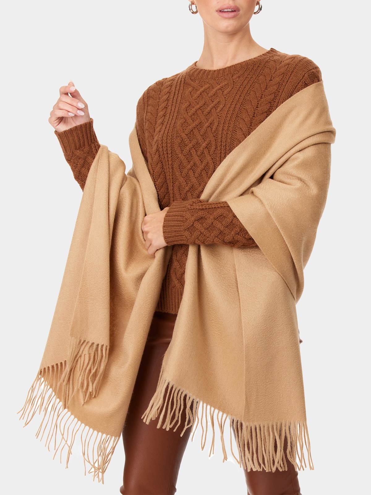 Woman's Camel Wool and Cashmere Blend Wrap