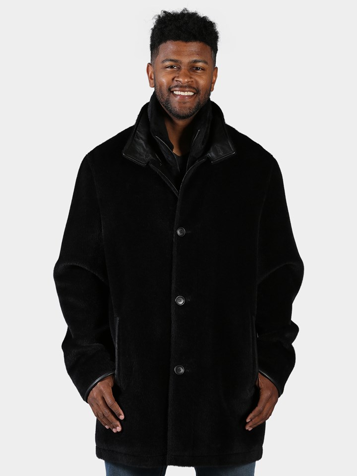 Man's Black Suri Alpaca Wool 3/4 Coat