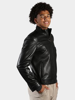 Man's Black Woven Leather Jacket