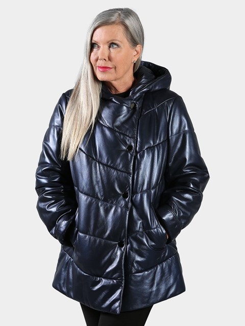 Woman's Atlantic Blue Quilted Leather Parka