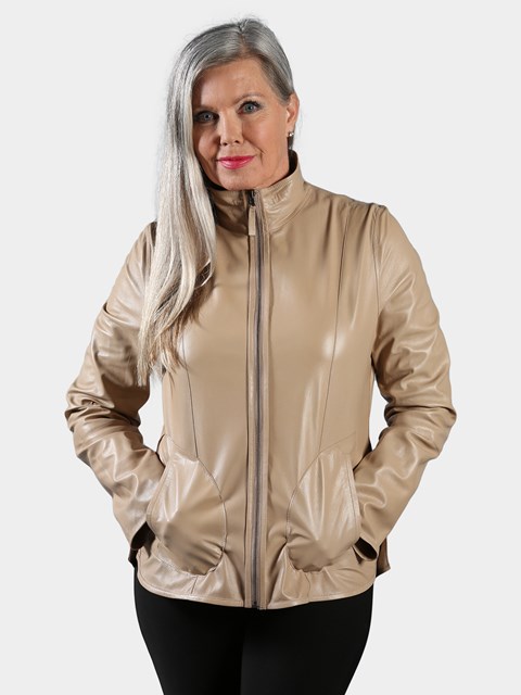 Woman's Bone Suede Jacket Reversible to Leather