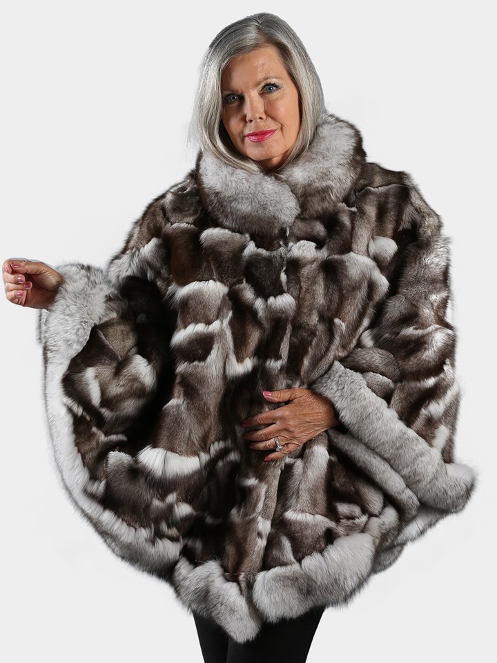 Woman's Natural Blue Sectioned Fox Fur Poncho