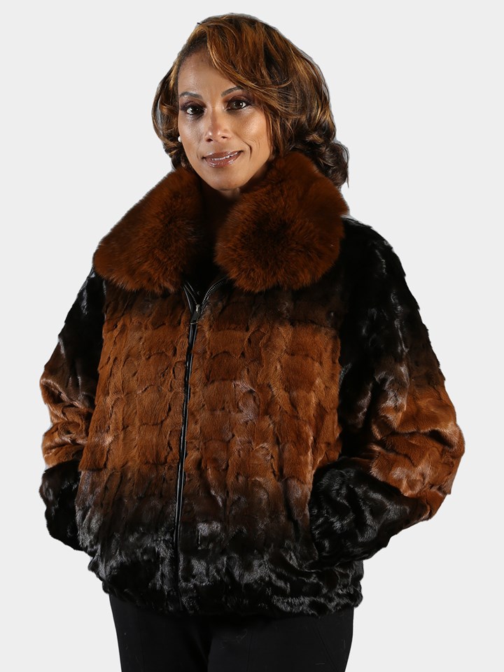 Woman's Whiskey Degrade' Section Mink Fur Jacket