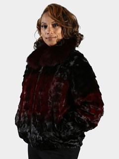 Woman's Burgundy Degrade' Section Mink Fur Jacket