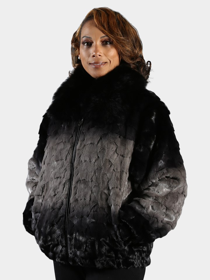 Woman's Grey Degrade Section Mink Fur Jacket