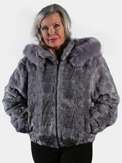 Woman's Sapphire Section Mink Fur Jacket with Detachable Hood