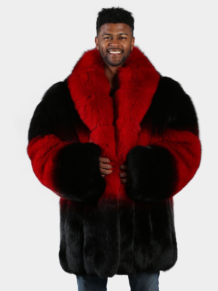 Man's Red and Black Fox Fur 3/4 Coat