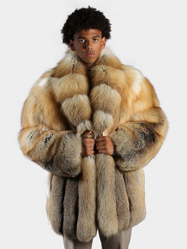 Man's Natural Golden Isle Fox Fur 3/4 Coat