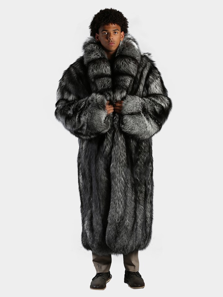 Man's Silver Fox Fur Trench Coat