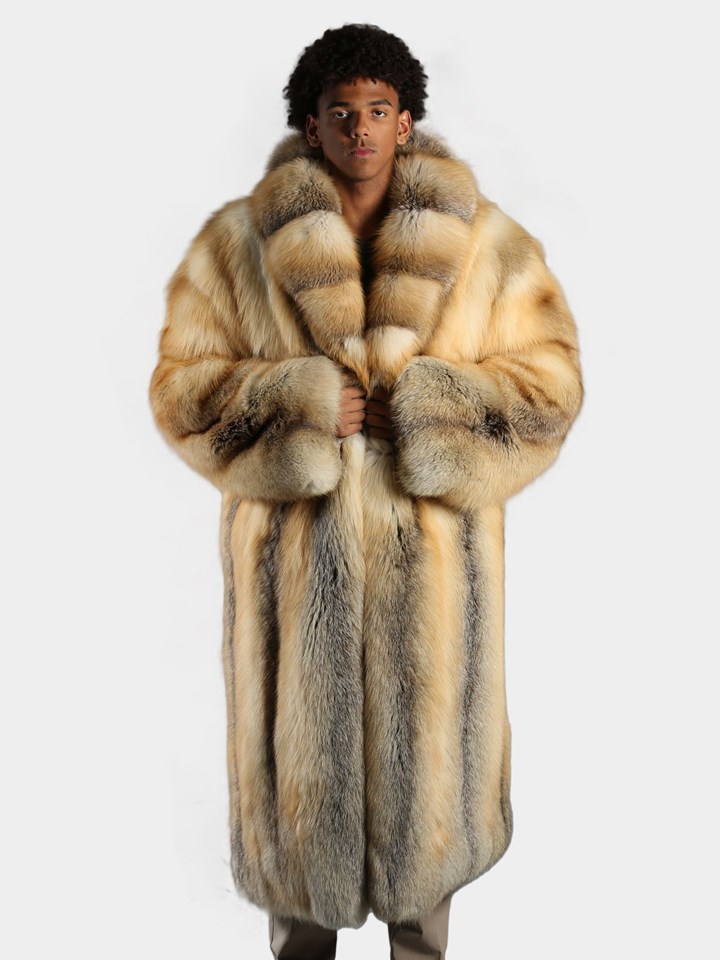 Man's Natural Golden Isle Fox Fur Trench Coat