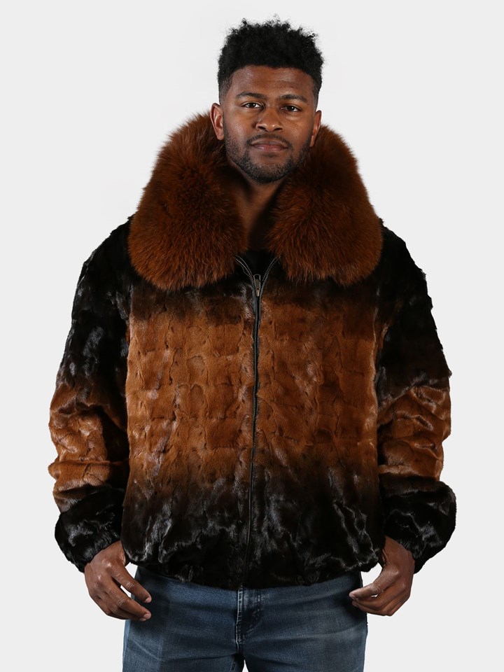 Man's Whiskey Degrade Diamond Section Mink Fur Jacket