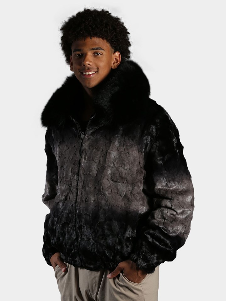 Man's Grey Degrade Diamond Section Mink Fur Jacket