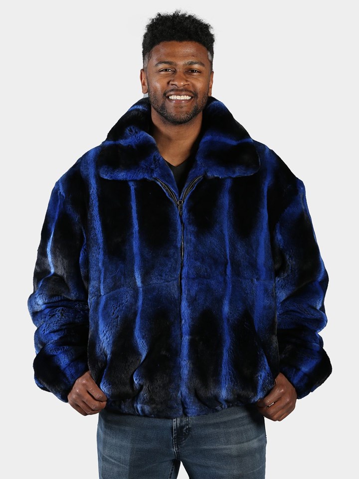 Man's Royal Blue Rex Rabbit Fur Jacket