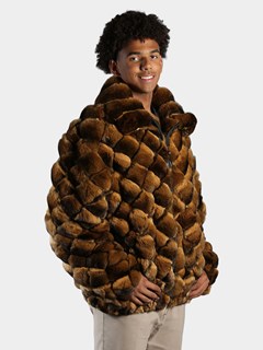 Man's Whiskey Dyed Chinchilla Square Sections Fur Jacket