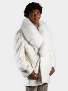 Man's White Sections Mink Fur Pea Coat