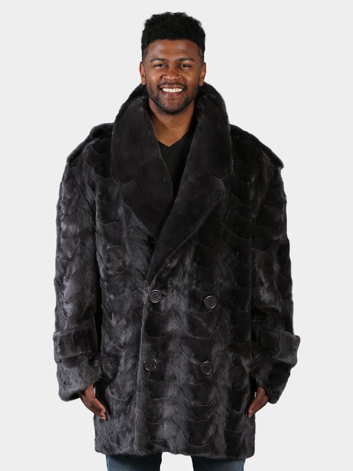 Man's Natural Blue Iris Sections Mink Fur Pea Coat