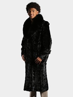 Man's Black Mink Section Full Length Fur Coat