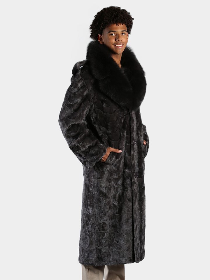 Man's Natural Blue Iris Mink Paws Full Length Fur Coat