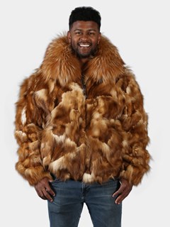 Man's Natural Crystal Fox Section Fur Bomber Jacket