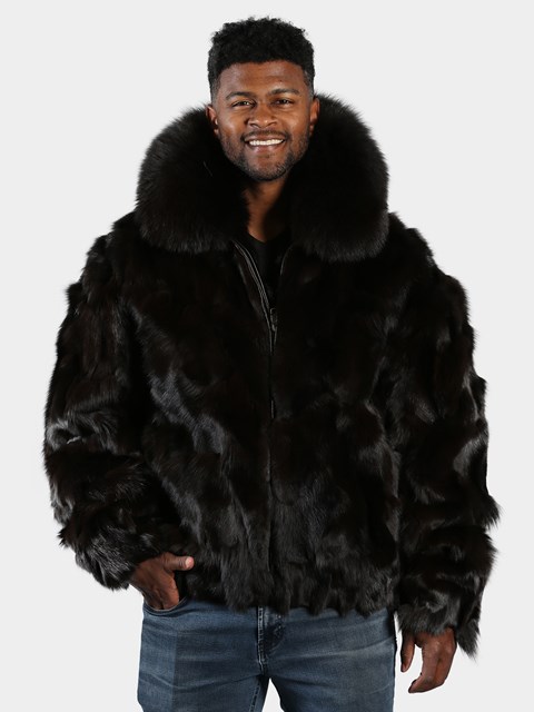 Man's Brown Fox Section Fur Bomber Jacket