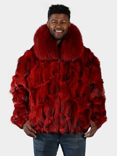 Man's Dyed Red Fox Section Fur Bomber Jacket