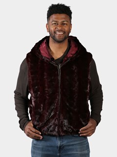 Man's Burgundy Diamond Mink Fur Vest