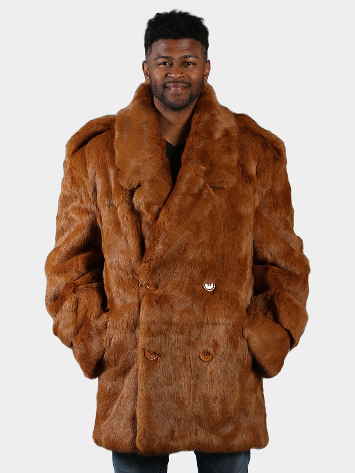 Man's Whiskey Full Skin Rabbit Fur Pea Coat