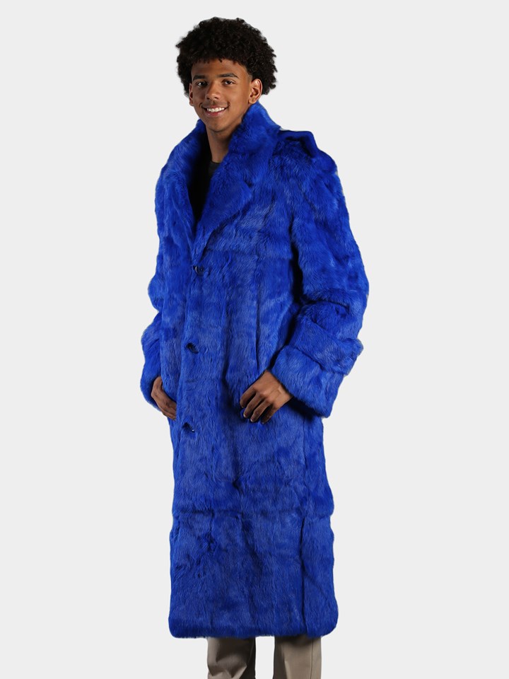 Man's Royal Blue Full Skin Rabbit Fur Trench Coat