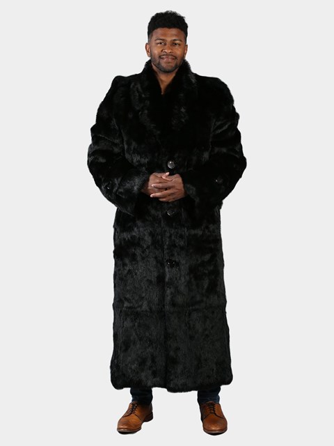 Man's Black Full Skin Rabbit Fur Trench Coat