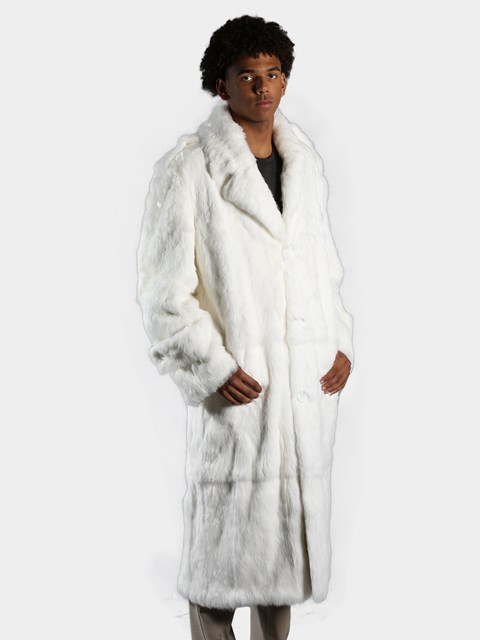 Man's White Full Skin Rabbit Fur Trench Coat