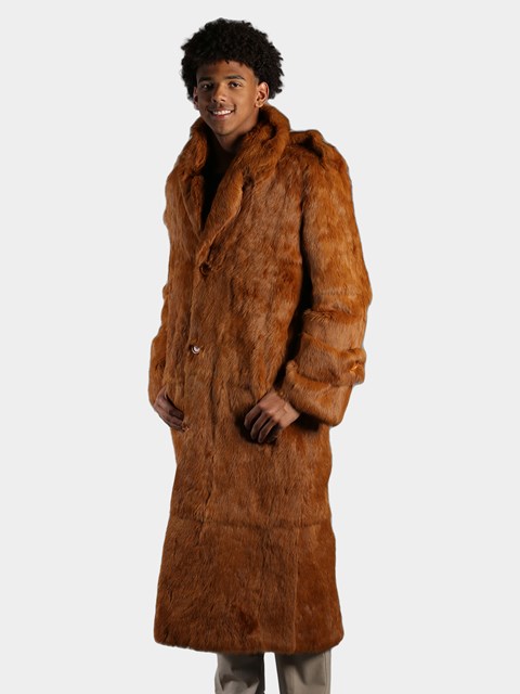 Man's Whiskey Full Skin Rabbit Fur Trench Coat