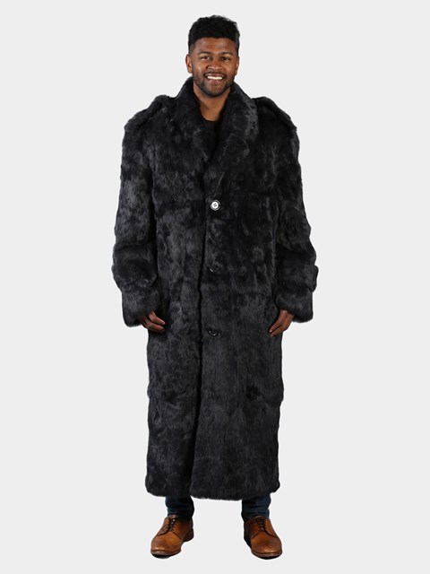 Man's Grey Full Skin Rabbit Fur Trench Coat