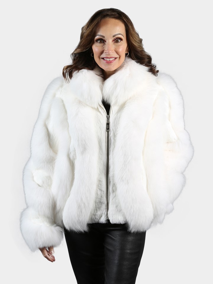 Woman's Dyed White Fox Fur Jacket