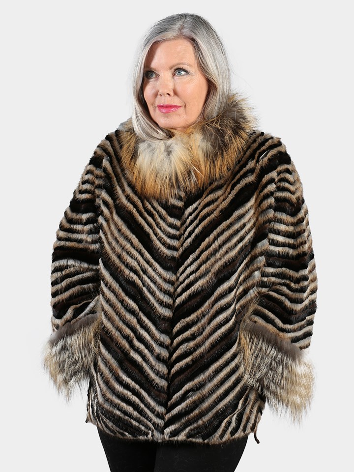 Woman's Natural Mink Fox and Rex Rabbit Fur Jacket