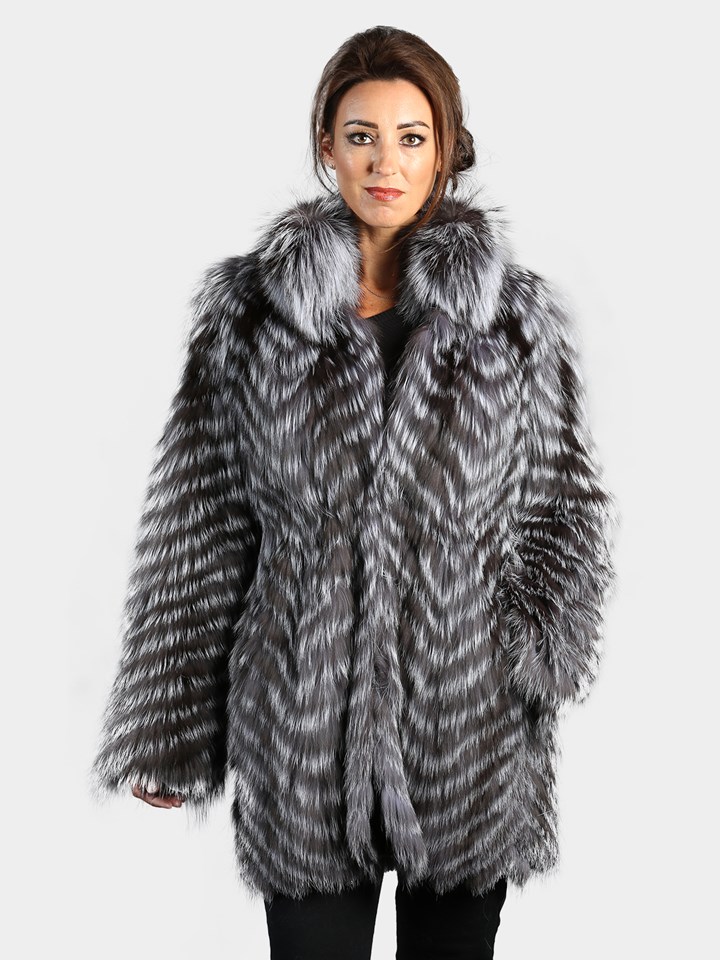 Woman's Natural Silver Fox Fur Stroller