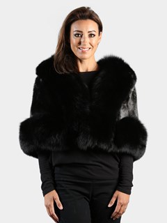 Woman's Black Mink Fur Capelet with Matching Fox Trim