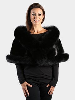 Woman's Ranch Mink Fur Cape with Black Fox Trim