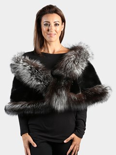 Woman's Ranch Mink Fur Cape with Natural Silver Fox Trim