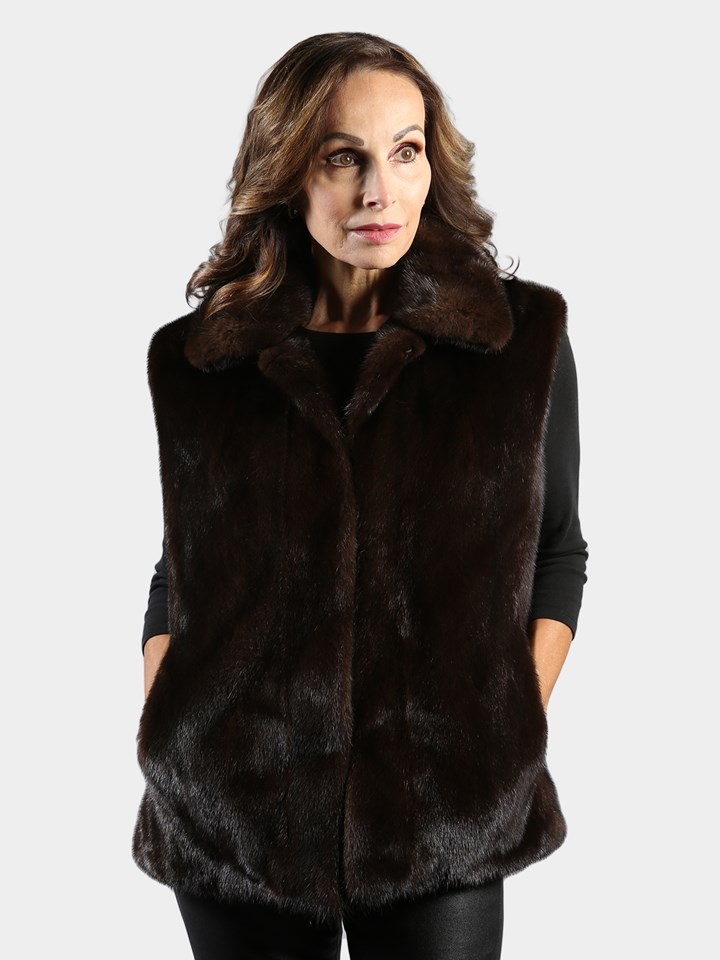 Woman's Mahogany Mink Fur Vest  Reversible to Nappa Lamb