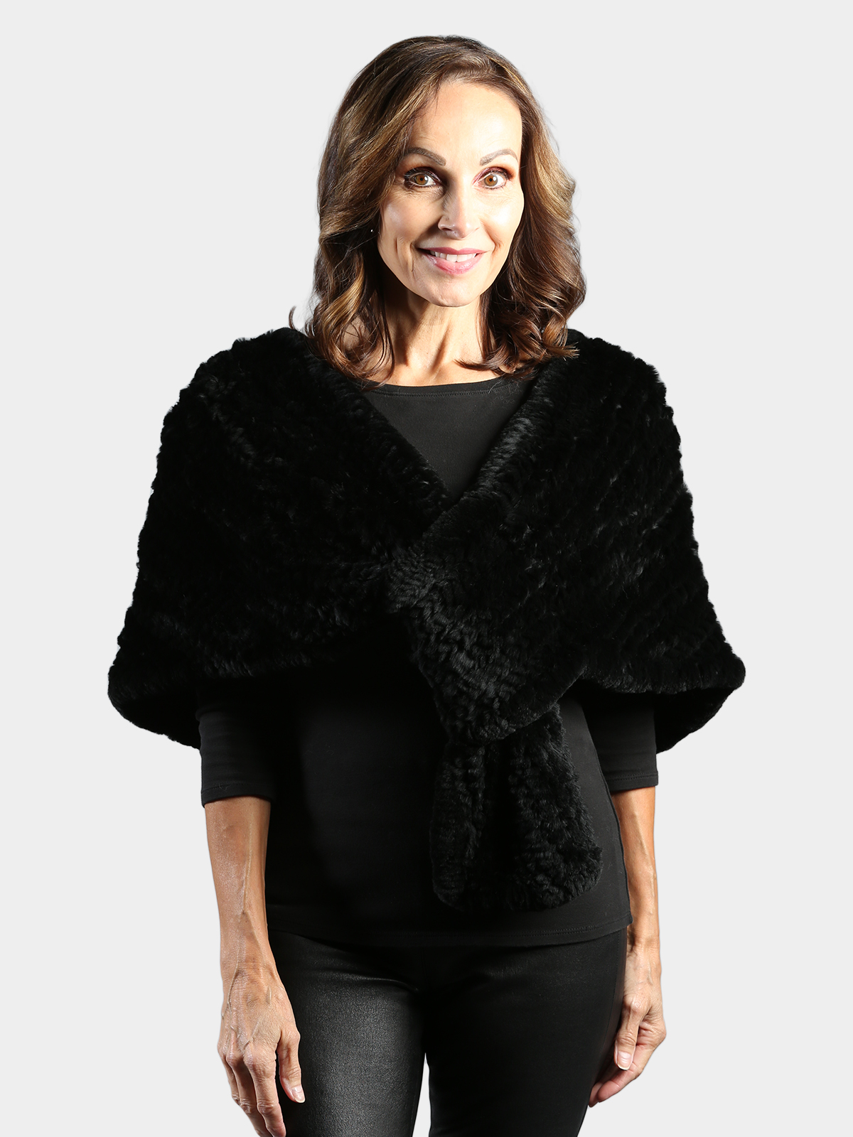 Day Furs Inc. Woman's Black Knit Rex Rabbit Fur Jacket