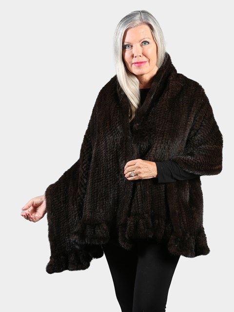 Woman's Mahogany Knitted Mink Fur Stole