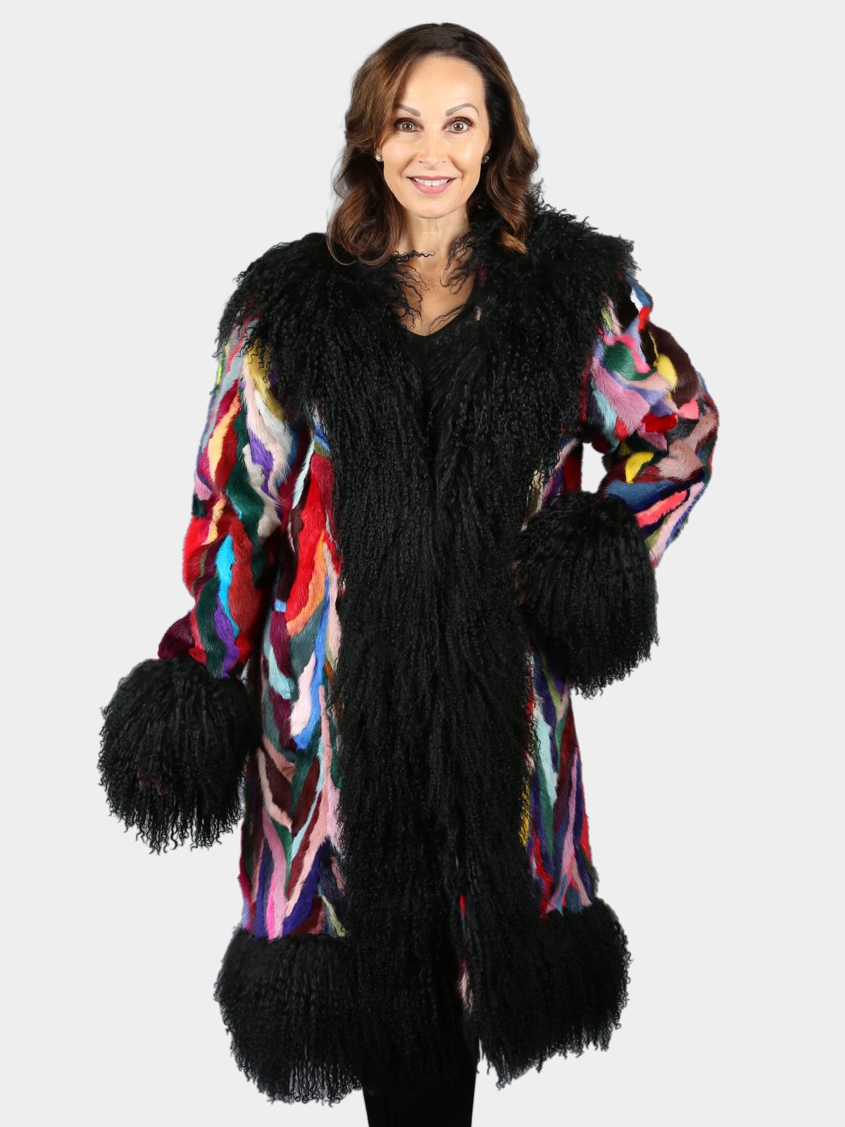Woman's Multicolor Mink Fur 3/4 Coat - Day Furs