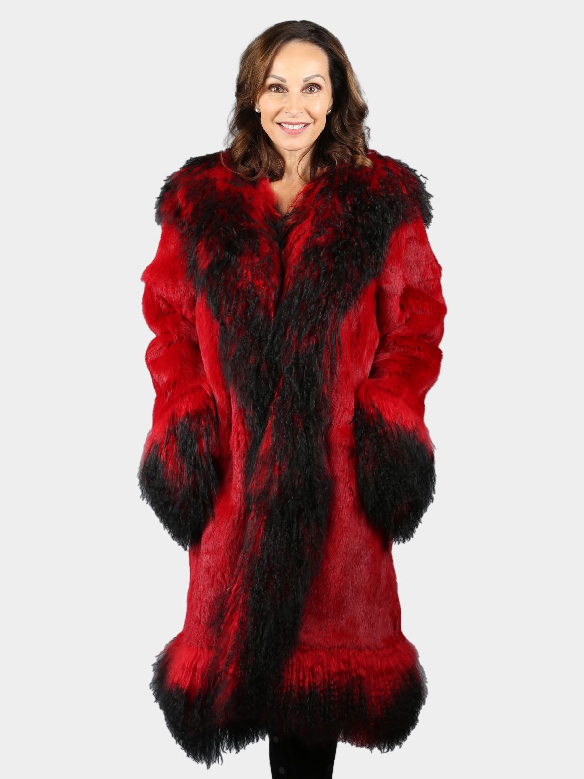 Woman s Red Rabbit Fur 3 4 Coat