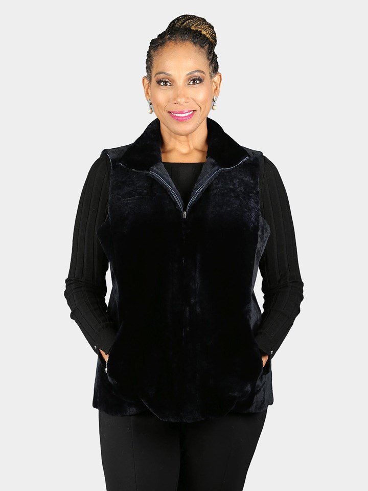 Woman's Navy Astra Shearling Vest