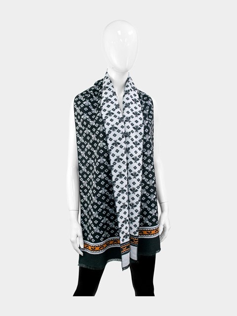 Man's Black & White Fabric Bee & Diamond Scarf