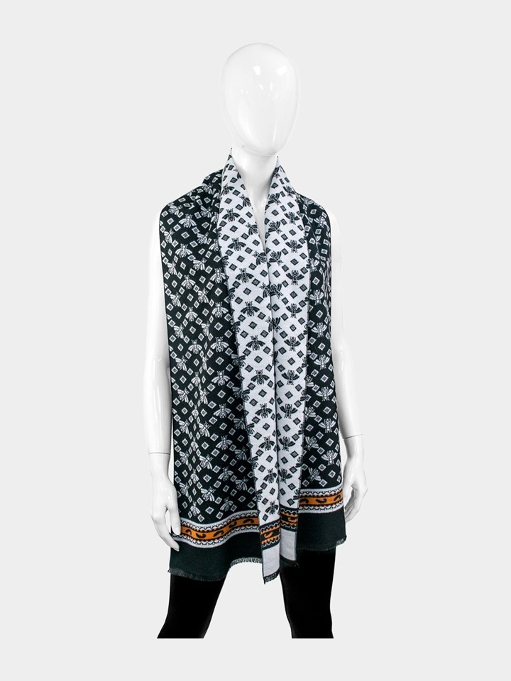 Man's Black & White Fabric Bee & Diamond Scarf
